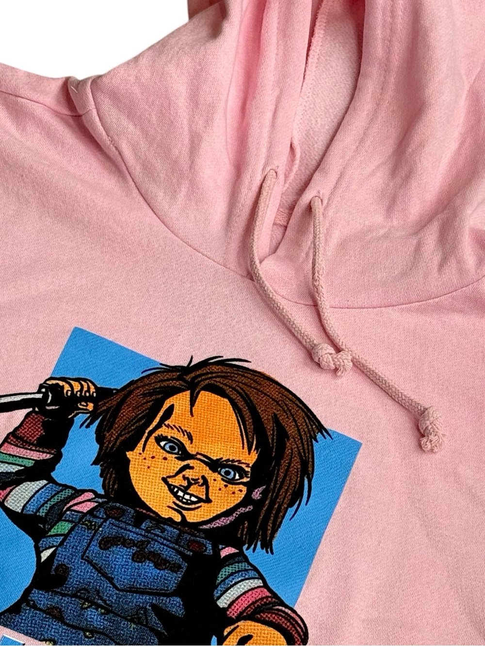 Chucky Hoodie Pink Graphic Horror Movie Sweatshirt Adult Large Pullover Casual